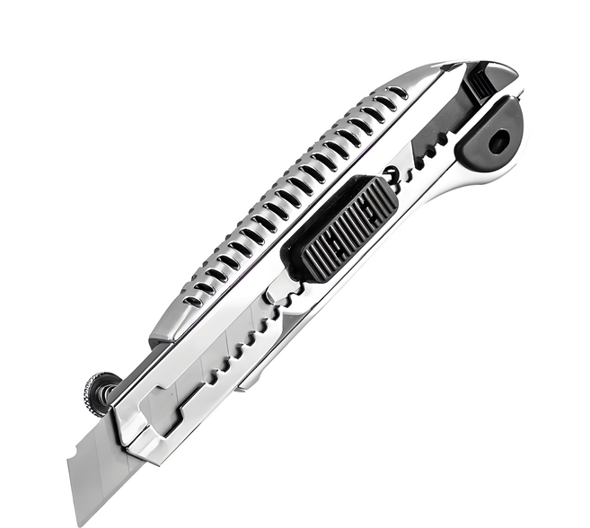 大美 工刀 E115 15.5 x 3cm 105g 重型美工刀 塑膠+金屬, 銀色, 4個