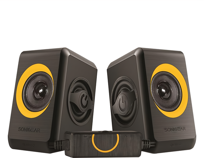 SONICGEAR 多媒體音箱 USB 2.0 6瓦 RMS 3.5mm立體聲 115 x 65 x 90mm, QUATRO2, 黑橘色