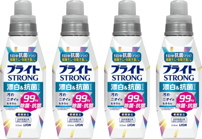 LION 獅王 STRONG 強效去污漂白劑 510ml 漂白除菌 適用於彩色衣物, 4罐