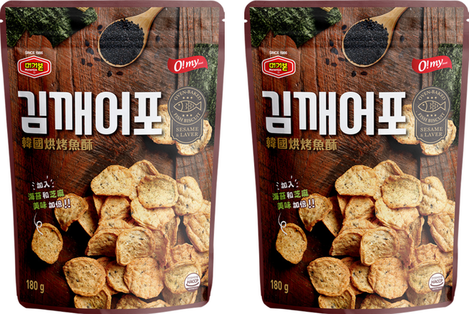 O my food 歐邁福 韓國烘烤魚酥 海苔芝麻口味, 180g, 2包