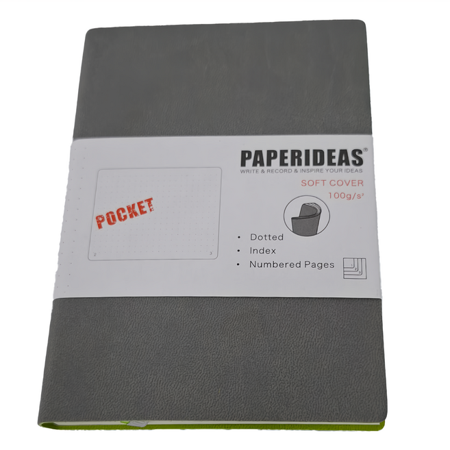 PAPERIDEAS A6 軟皮 188頁 點陣, 槍灰色, 1本