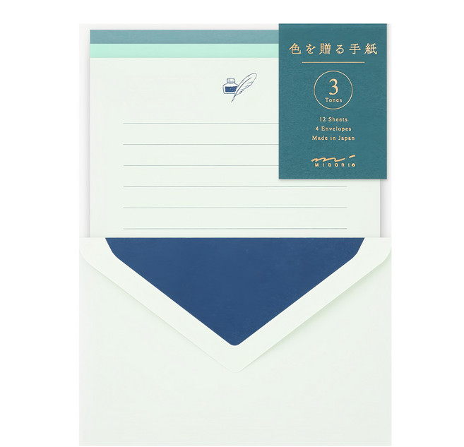日本 MIDORI 3色信紙信封組, 藍色, 1組