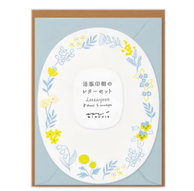 日本 MIDORI 造型信紙組 86490, 花圈藍, 1組