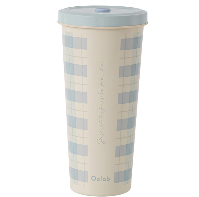 Oolab 良杯製所 法式織戀系列 不鏽鋼陶瓷易潔層吸管杯, 淡藍色, 710ml, 1杯