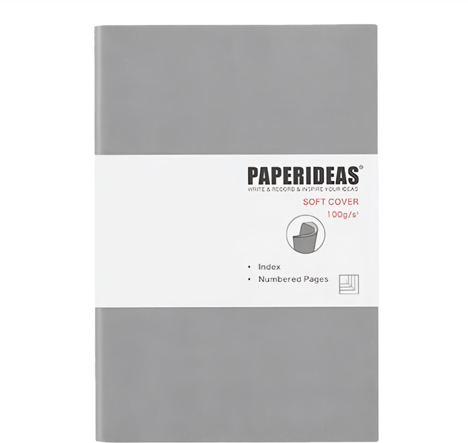 PAPERIDEAS A5空白筆記本 軟皮 188頁, 槍灰色, 1本