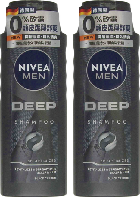 NIVEA 妮維雅 MEN 台灣公司貨 男士深極炭清新控油洗髮精 深層淨油 頭皮持久清爽, 400ml, 2瓶