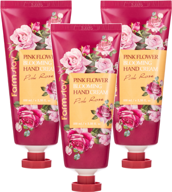 Farm stay 植物莊園 花的綻放護手霜 粉紅玫瑰香, 100ml, 3條