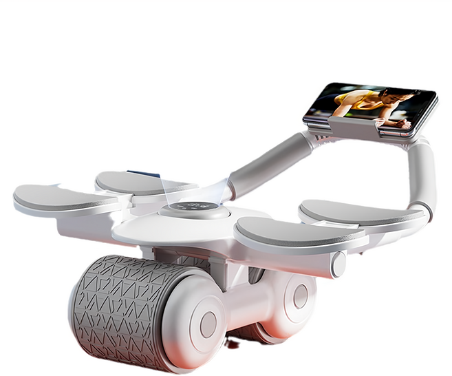 ANTIAN 升級四肘撐平板支撐自動回彈健腹輪 馬甲線腹肌訓練器 健身輔助器 附跪墊, 灰白色