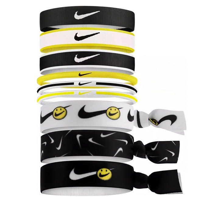 NIKE 耐吉 混搭式髮帶9件組, 黑白黃笑臉, 1組