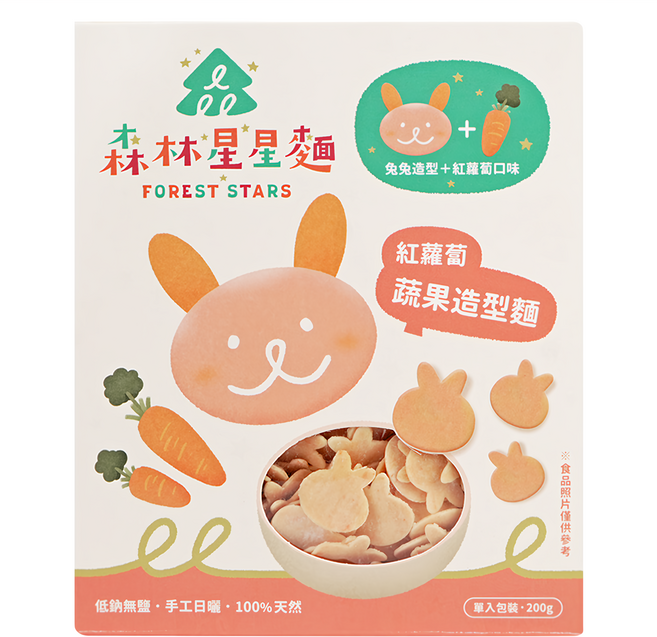 FOREST NOODLES 森林麵食 森林星星麵 鮮紅蘿蔔 1.5歲以上, 200g, 1盒