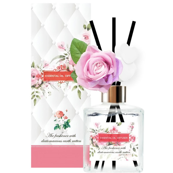 QiMart 法國精油玫瑰造型珪藻土擴香瓶 480g, 香水麝香, 1件, 200ml