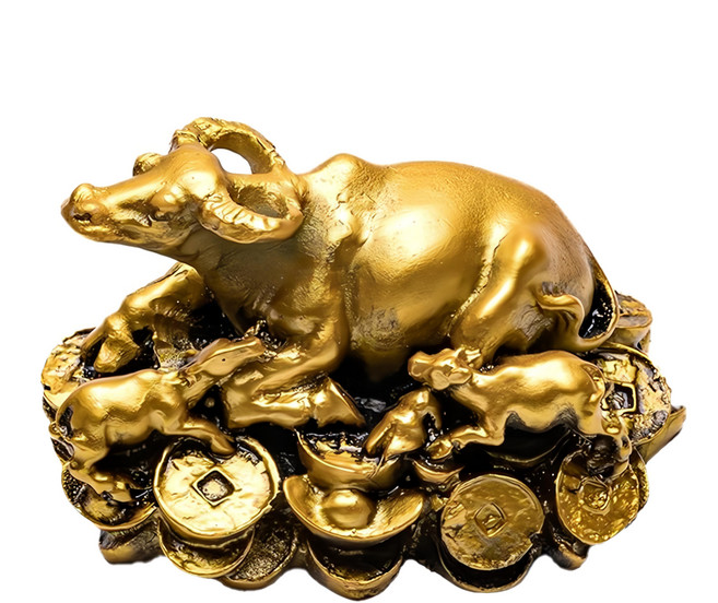 開運陶源 牛轉錢坤 牛銅雕 8.5 x 6 x 5cm 365g, 金色, 1個