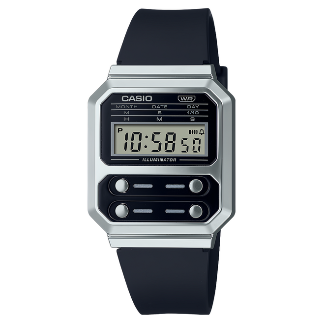 CASIO 卡西歐 手錶 A-100WEF-1A, 黑色 + 銀色, 1支