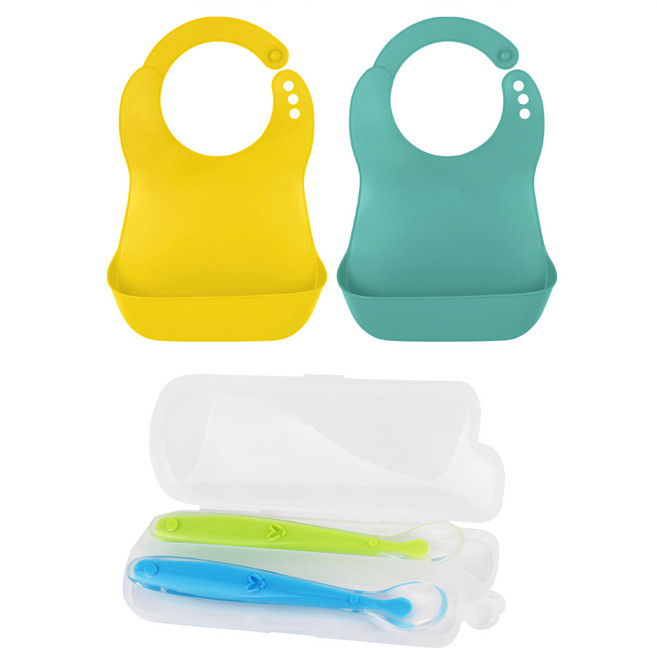 Bebelock 立體防漏圍兜套組, 芥末黃+薄荷綠+綠, 1組, 1組
