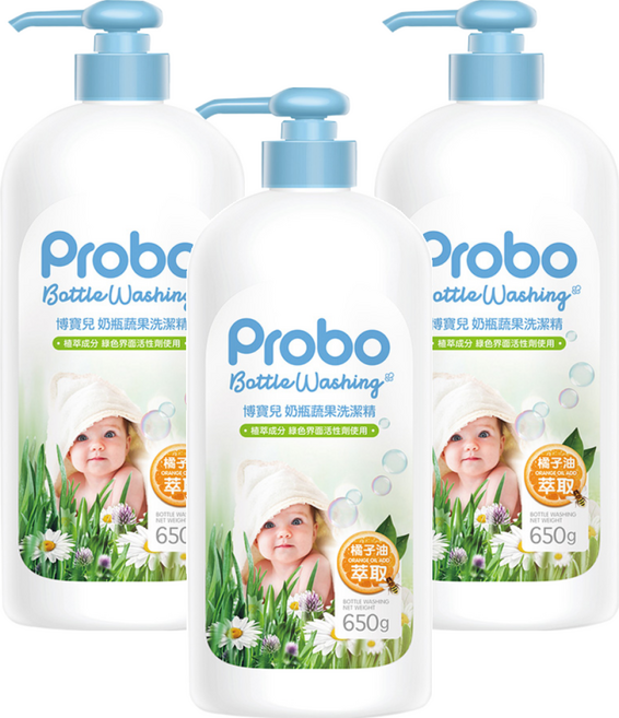 Probo 博寶兒 奶瓶蔬果洗潔精 650g 玉米萃取 植萃成分 溫和中性, 3瓶