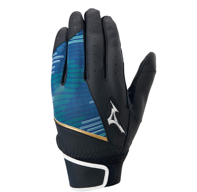 Mizuno 美津濃 打擊手套 1ETEA46599, 黑色 + 藍色, 1雙
