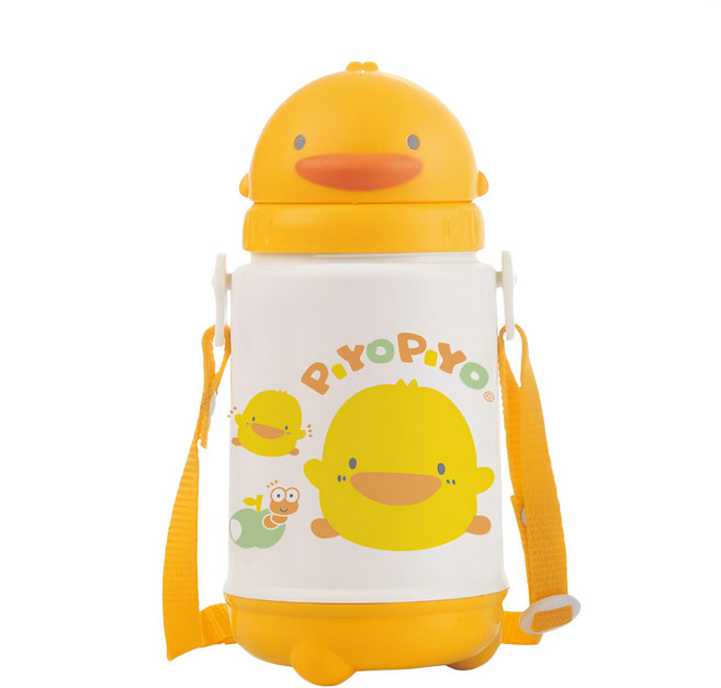 PiYOPiYO 黃色小鴨 保溫保冷滑蓋水壺, 黃色, 420ml, 1個
