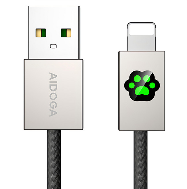 AIDOGA 艾迪伽 毛孩腳印 KevFur系列 USB-A-Lightning充電傳輸編織快充線 LED呼吸燈, 珍珠鈦, 1.2m, 1條