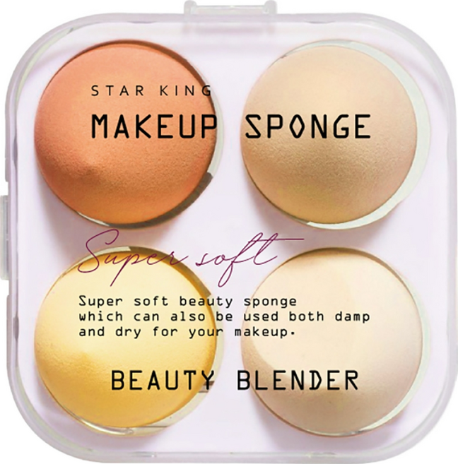 STAR KING 星之冠 美妝蛋 4入組 超柔軟 乾濕兩用, 橘色系, 1組