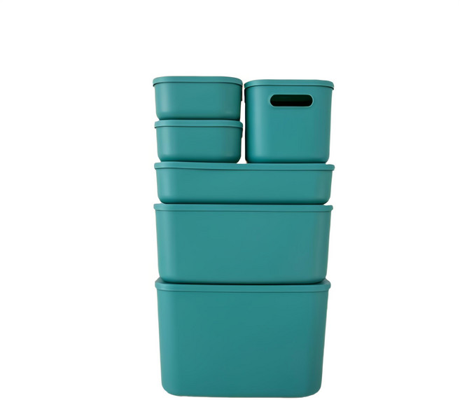 FAmILyLIFE 生活 撞色系 可疊加附蓋防塵卡扣收納盒 超值6入組, 湖水綠, 1組