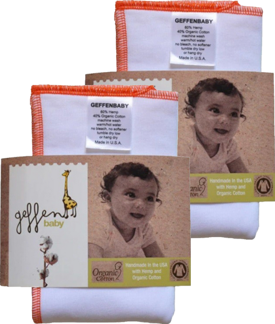 Geffen Baby 柔膚觸感有機棉麻絨折式布尿布 Fleece XS, 白色 + 橘色 邊, 2件