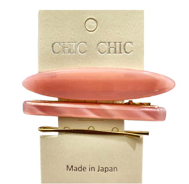 chic chic日本造型壓夾3入套組-橢圓粉sy12822