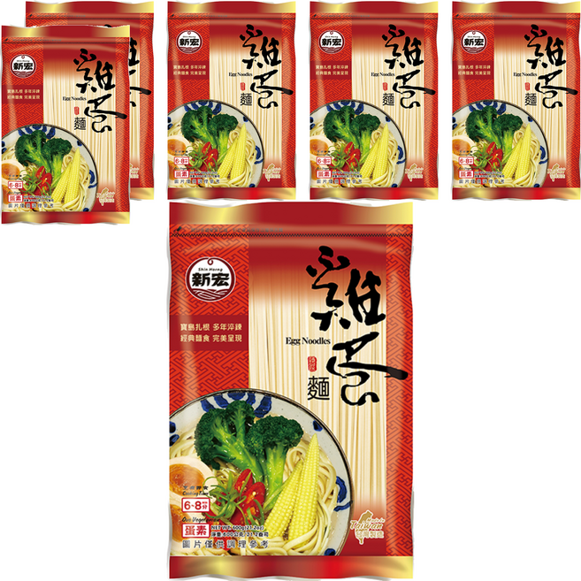 新宏雞蛋麵 麵體香Q有勁 夾鏈袋包裝, 600g, 6包