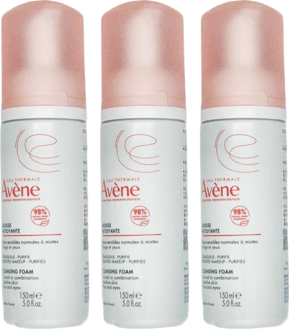 Avene 雅漾 活泉綿密潔顏慕斯 150ml 適合敏感混合性皮膚, 3瓶