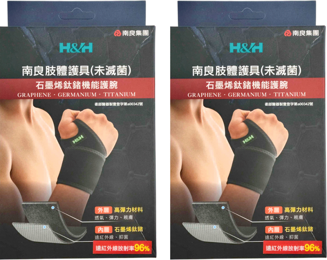 H&H 南良 石墨烯鈦鍺機能護腕, 2個, 黑