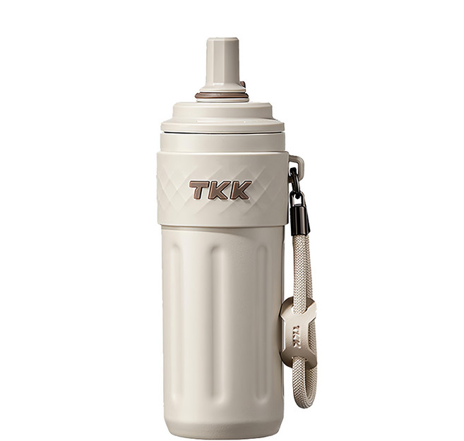 TKK 律動吸管杯 316不鏽鋼 x 陶瓷噴塗保溫杯 運動水壺 500mL (附手提繩), 沙丘咖, 1個