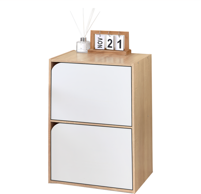 HOPMA 合馬家具 斯麥可堆疊二門收納櫃 多格分類 生活收納小幫手, 淺橡漂流 + 木配白色, 1個