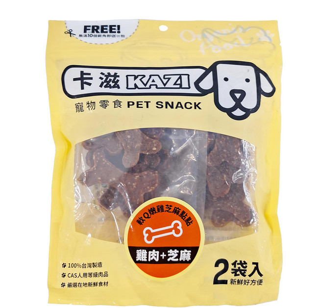 KAZI 卡滋 軟Q嫩雞芝麻點點 寵物零食, 雞肉 + 芝麻, 120g, 1袋