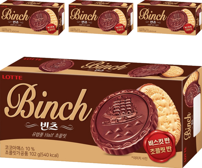 LOTTE 樂天 Binch 巧克力餅乾, 102g, 4盒