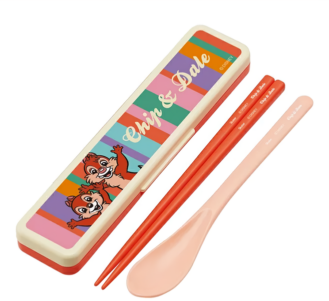 Skater 塑膠湯筷 附收納盒, 奇奇與蒂蒂, 外盒 + 筷子 + 湯匙, 1組