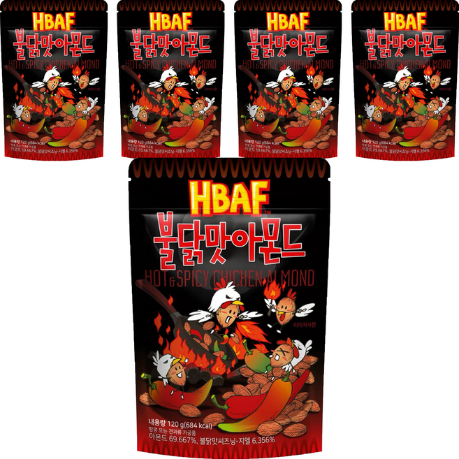 HBAF 杏仁果 火辣雞風味, 120g, 5包