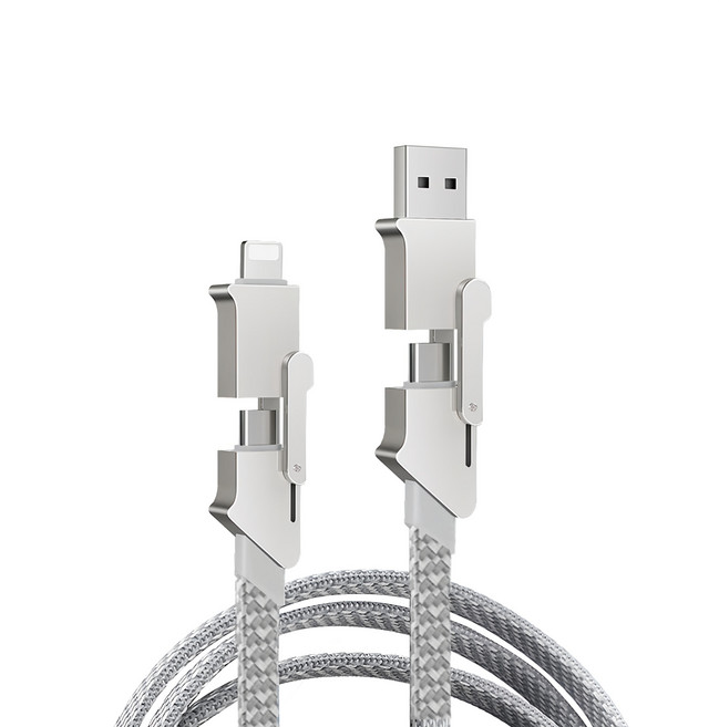 UniSync USB/Type-C/Lightning 終極四合一快充傳輸線, 1m, 灰色, 1條