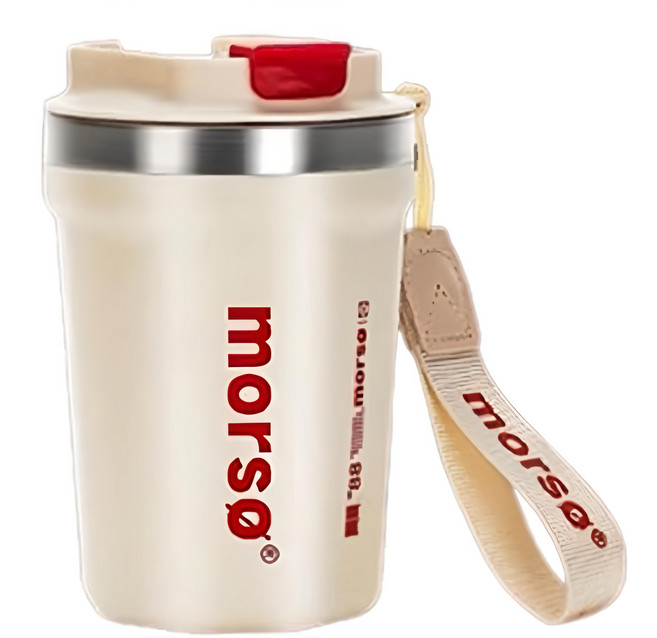 morso 時尚咖啡杯 簡約設計 輕巧便攜 咖啡隨行, 米色, 400ml, 1個