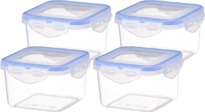 小麥購物 密封保鮮盒 方形款, 1個容器 + 1個蓋子, 4個