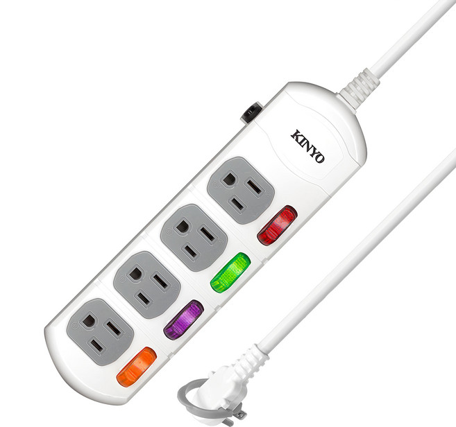 Kinyo 安全延長線 4開4插 CG1449, 2.7m, 白色, 1個
