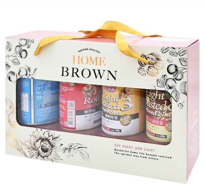 HomeBrown 紅布朗 輕烘焙純味堅果禮盒 4罐, 1盒