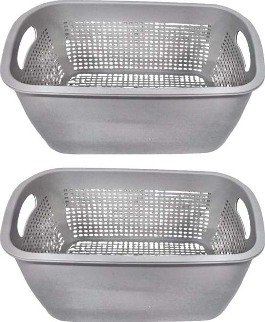 沐慕家居 雙層濾水洗菜藍 灰色 塑膠, 2個