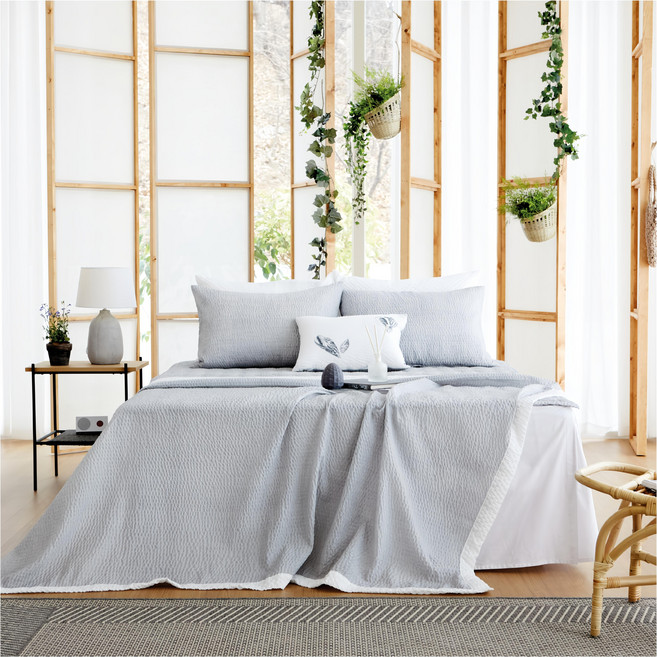 comet Home 摩登素色泡泡紗夏季被單, 灰白色