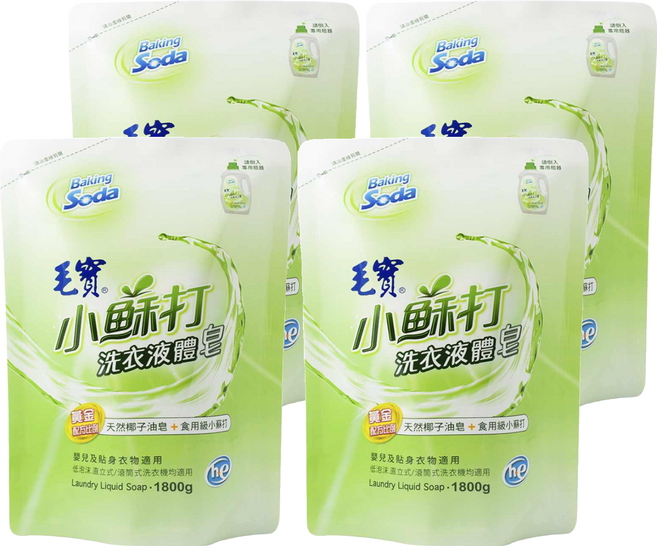 毛寶 小蘇打洗衣液體皂 補充包, 1.8kg, 4包