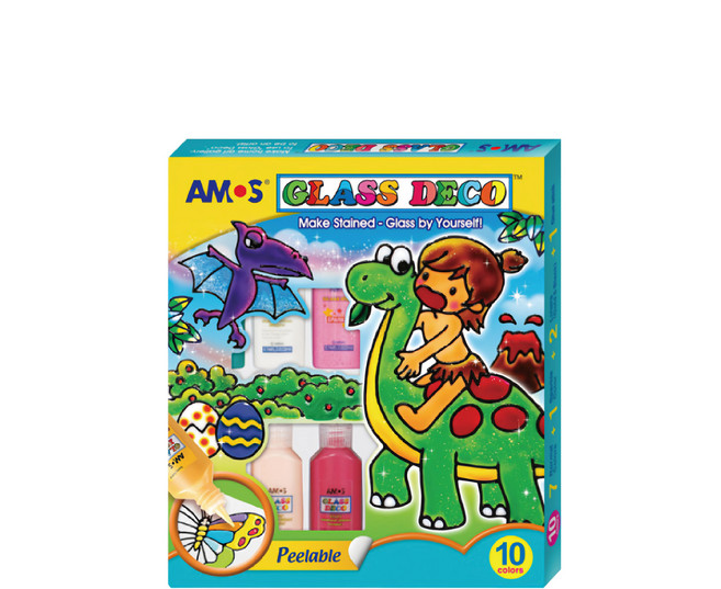 AMOS 阿摩司 玻璃彩繪套裝 10色 7種常規顏色+1種閃光顏色+2種襯線色（金色和黑色）+1支膠棒, Multicolor, 1組