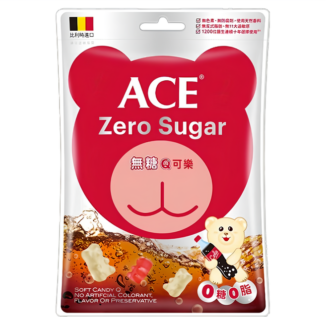 ACE 可樂Q軟糖 12包入 (無糖Q軟糖 比利時進口 Q彈口感 獨立包裝), 44g, 1盒