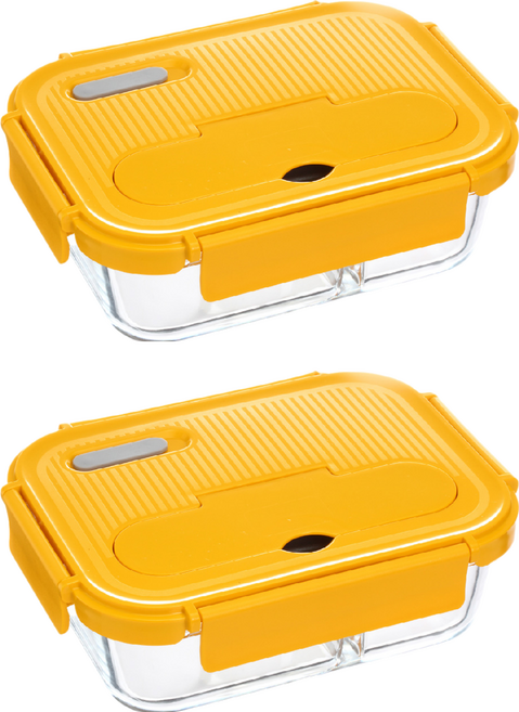 Hi CHEF 掌廚 分離玻璃保鮮盒 附餐具, 容器 + 蓋子 +湯匙 + 叉子, 2個