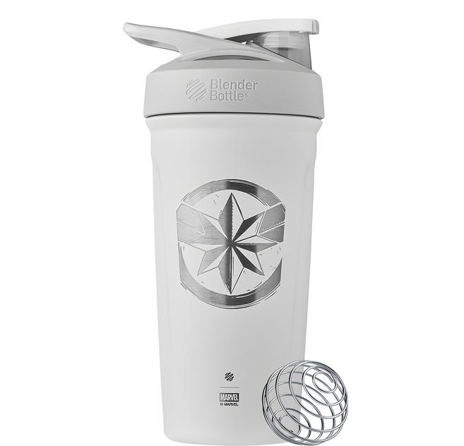 Blender Bottle Strada Stainless Steel Marvel搖搖杯, 驚奇隊長 米色 + 灰色, 710ml, 1個