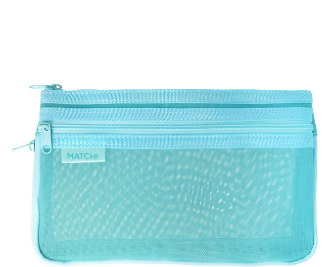 sun-star MATCH 柔霧純粹網狀收納筆袋 側邊拉鍊設計 兩層分層設計 透明網袋設計, 湖水綠, 1個