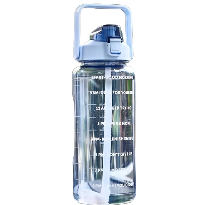 時間刻度水壺 附吸管, 天空藍, 2L, 1個