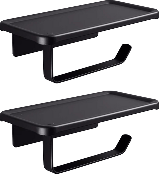 comet 黏貼式鋁製捲筒衛生紙收納架, 2個, 黑色